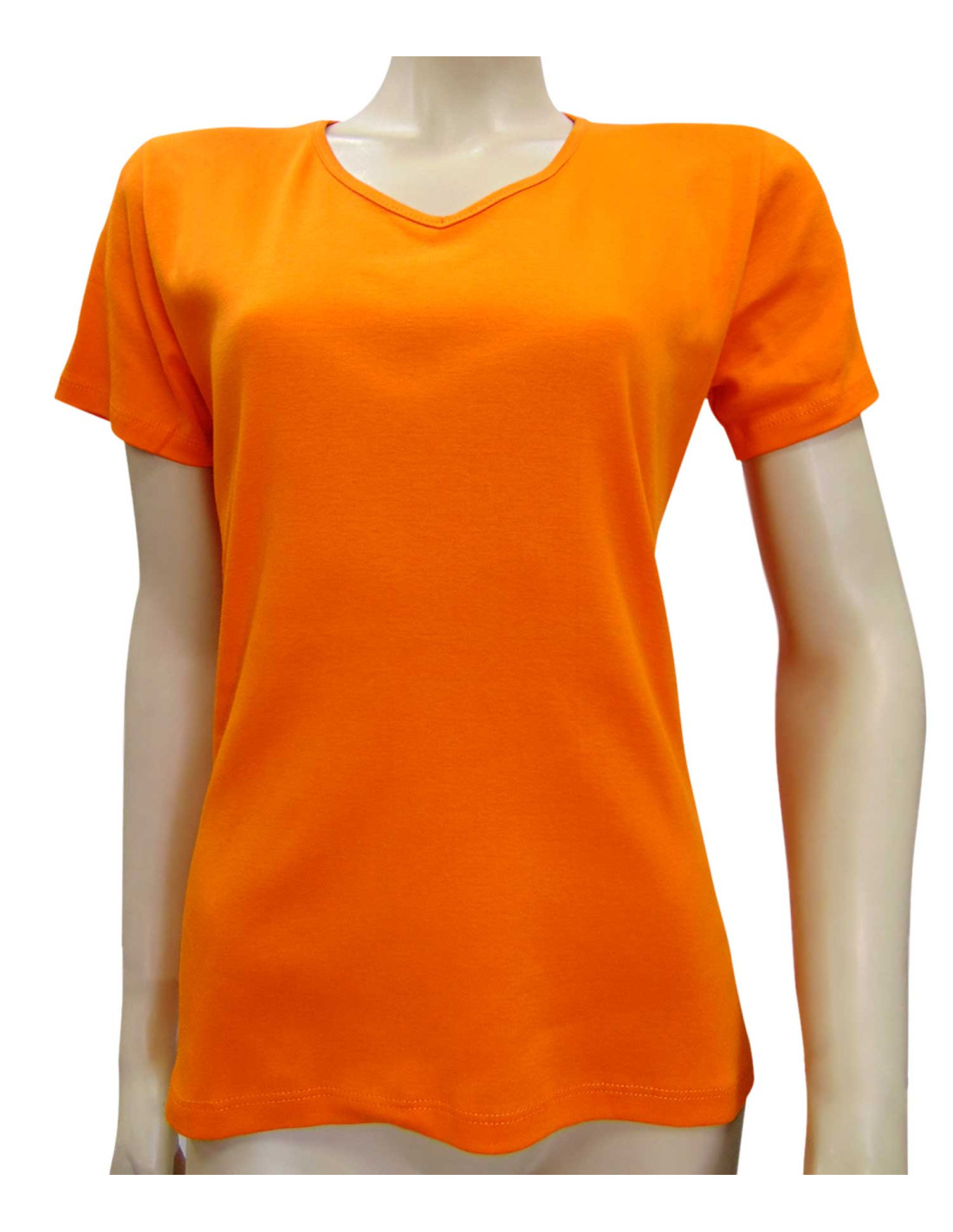 camiseta mujer manga-corta algodon-puntilla. Cuello pico