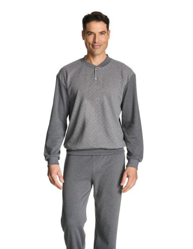 Pijama de punto con interior perchado para hombre.  Tono marengo.