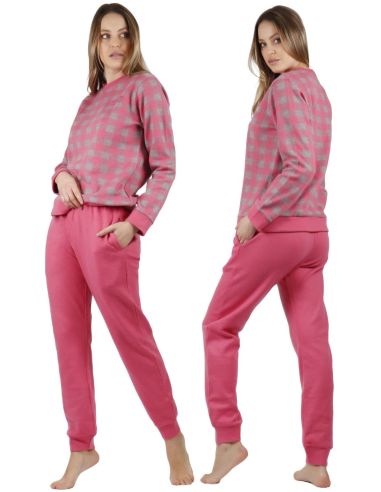 Pijama de punto milano para mujer.  Detalle frontal y dorsal.