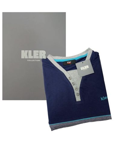 Pijama corto para hombre azul y gris. Empaque.