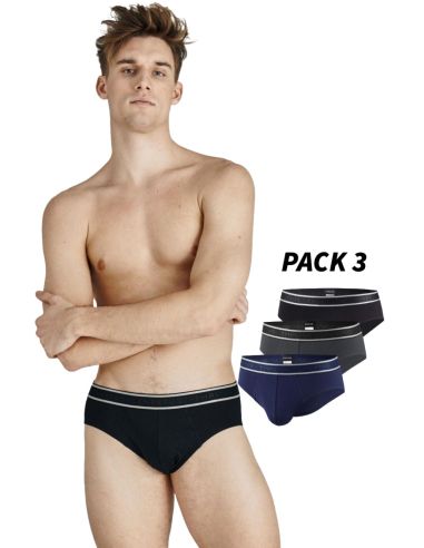 Slip para hombre de algodón elástico en pack de tres unidades. Detalle frontal.