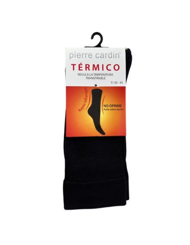 Calcetín térmico para mujer en liso, Pierre Cardin. Presentación. Negro.