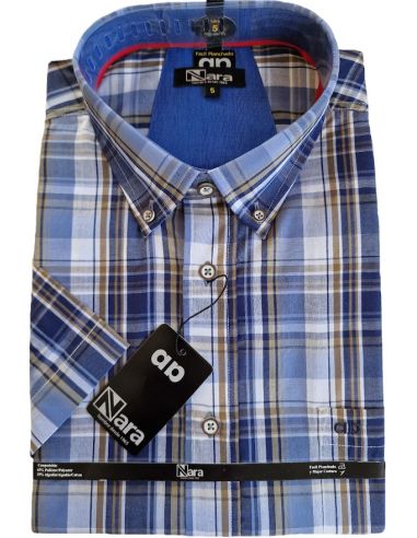 Camisa hombre en manga corta cuadros azules